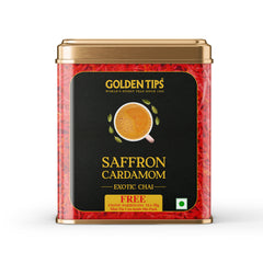 Saffron Cardamom Exotic Chai India's Authentic Spiced Tea - Tin Can (Free Exotic Darjeeling Tea 35g)