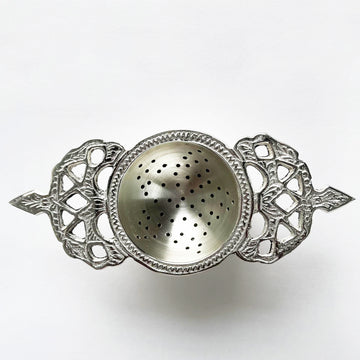 Silver Coated Brass Tea Strainer With a Silver Plated Vintage Stand